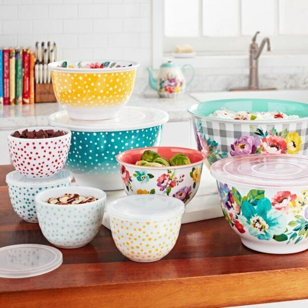 Pioneer Woman Sweet Romance Melamine Bowl w Lid Set 18Piece Floral New